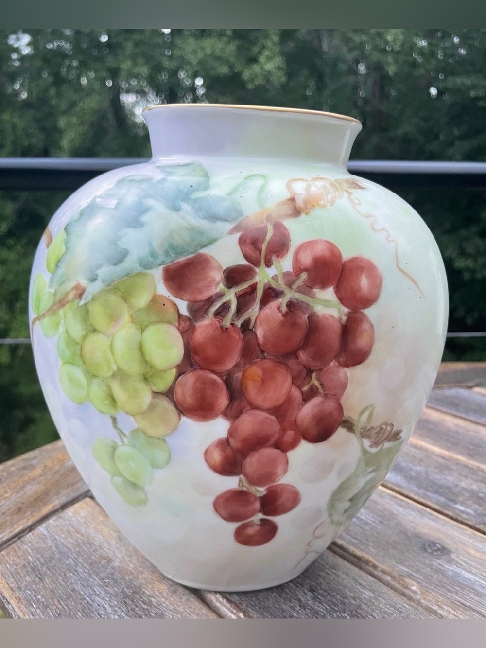 Heinrich Germany Hand Painted Porcelain Grape Vase Signed Gertrude Holmes Vtg